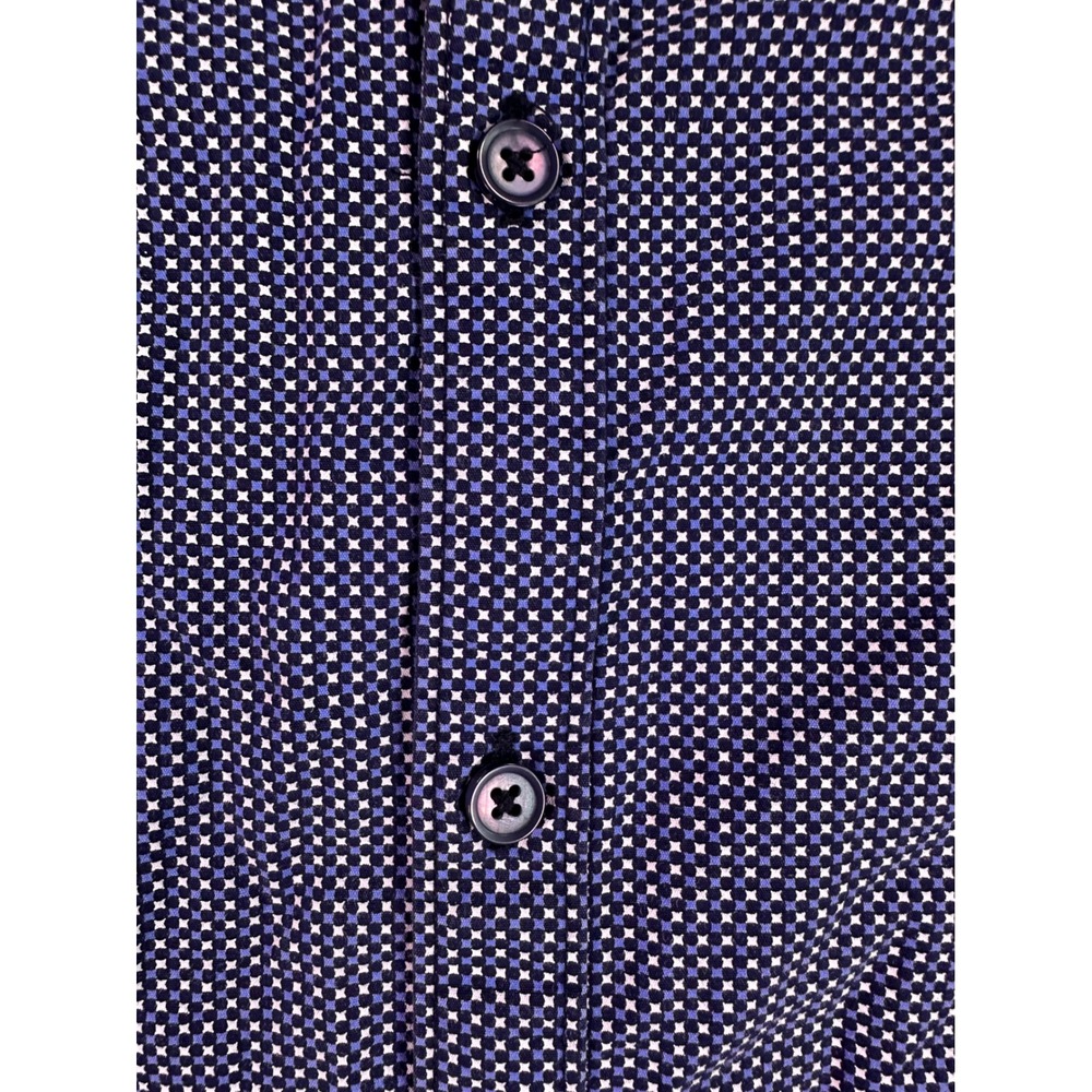 Denim & Flower Ricky Singh Mens Blue Geometric Print Short Sleeve Shirt Slim L - Picture 3 of 10